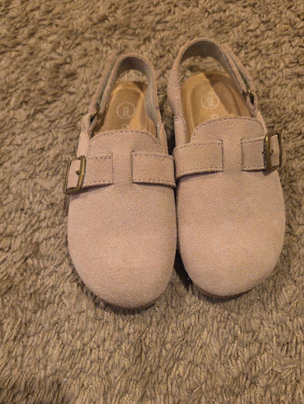 Kids Suede Slingback Clogs in Light Tan- Size 9